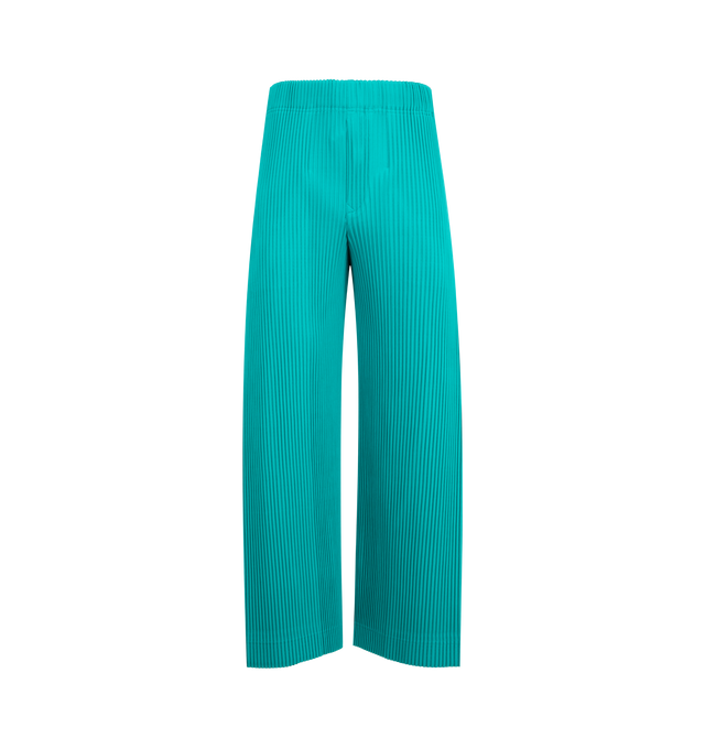 Image 1 of 3 - BLUE - ISSEY MIYAKE MC May Pant featuring elasticized waist, wide leg, pleated design and concealed drawstring. 100% polyester.