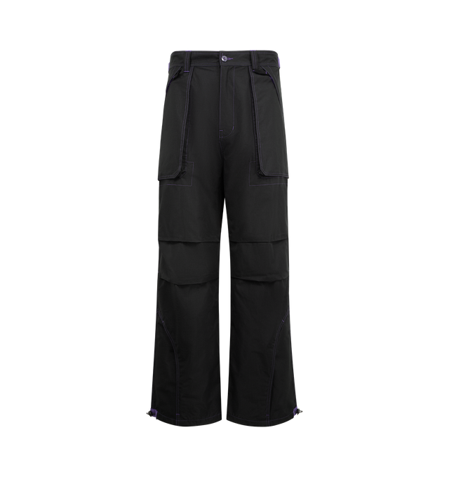 Image 1 of 3 - BLACK - PLEASURES Velocity Tactical Pants featuring large pockets and articulated knees, zip fly with button closure, front slant pockets and back welt pockets. 100% polyester.