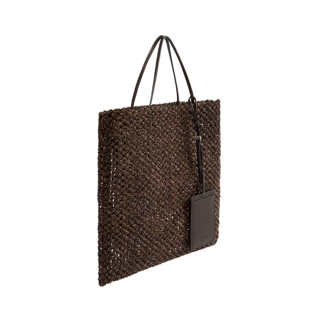 Image 2 of 3 - BROWN - THE ROW Mini Barn Tote Bag featuring artisanally-crafted square tote bag in natural raffia with two slim leather handles and open top. 11.02 x 10.63 in. 100% nylon. Made in Italy.