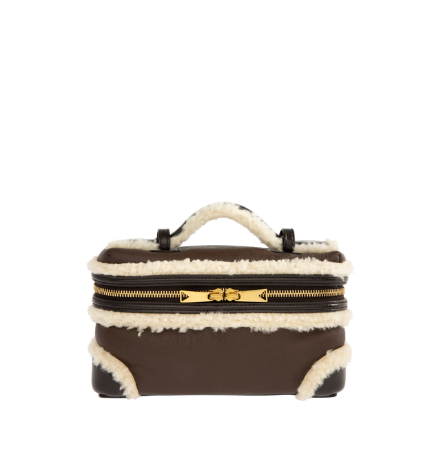 Image 1 of 3 - BROWN - BOTTEGA VENETA Bang Bang Bag featuring vanity case in aviator merino shearling with detachable strap, one main compartment, six card slots, zipper closure and unlined. 4.9" x 8.7" x 2". Sheepskin. Made in Italy.