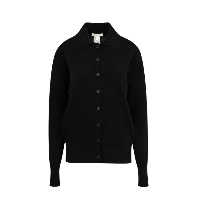 Image 1 of 2 - BLACK - THE ROW Lillia Cardigan in Cashmere in soft cashmere with seamless construction, slightly oversized fit, collared neck, front button closure, and ribbed collar, cuffs, and hem. 100% cashmere. Made in Italy.