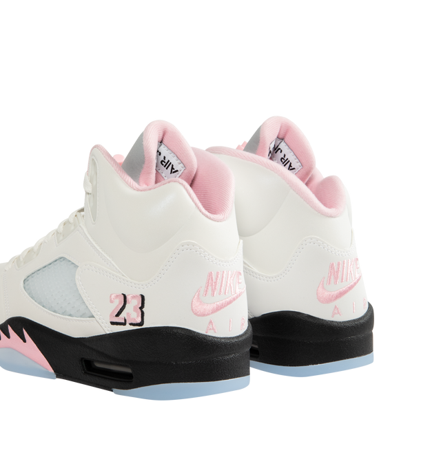 Image 3 of 5 - WHITE - JORDAN Air Jordan 5 featuring entire upper with a reflective coating, bump-out collar, jagged midsole, Mike's number 23 stitched on the outer heel, visible Nike Air cushioning, Jumpman graphic and Nike Air heel branding.