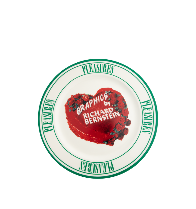 Image 1 of 3 - WHITE - PLEASURES Cake Plate featuring natural finish, durable, high-quality construction and graphic-driven Pleasures design. Ceramic.