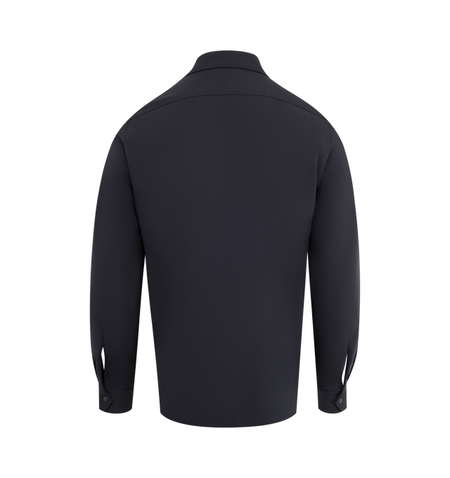 Image 2 of 3 - NAVY - ASPESI Camicia Doppia Shirt featuring collar, long sleeves, closure with pressure buttons, flap pockets and curved hem. 53% poliester, 43% virgin wool, 4% elastane. Made in Italy.