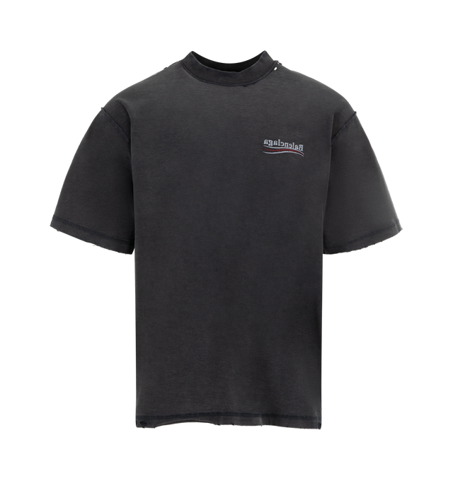 Image 1 of 2 - BLACK - BALENCIAGA Inside Out Large Fit Tee featuring dropped shoulders, round neck, short sleeves, straight hem, crew neck and embroidered logo. 100% cotton.