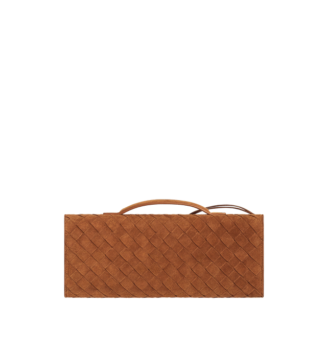 Image 2 of 4 - BROWN - BOTTEGA VENETA Andiamo Clutch featuring top handle clutch in intrecciato suede with metal knot closure, six card slots and one additional pocket. Calfskin. Made in Italy.