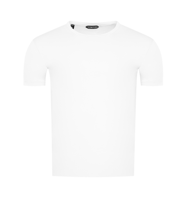 Image 1 of 2 - WHITE - TOM FORD Fitted T-Shirt featuring crew neck, short sleeves and regular fit. 80% cotton, 20% silk. Made in Portugal.