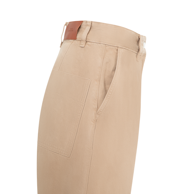 Image 3 of 3 - BROWN - Studio Nicholson Chalco Denim Pants are cut wide and cropped, with a curved leg and dropped crotch, constructed from a recycled denim thats been garment dyed for a soft, easy-wearing finish. Featuring button waist, belt loops, side slash pockets and back patch pockets. 71% Cotton, 16% Reused Cotton, 13% Recycled Polyester.