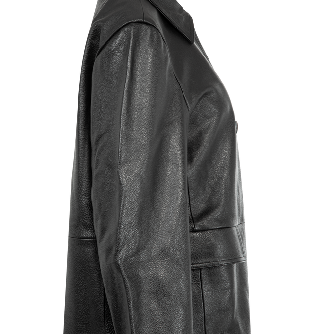 Image 4 of 4 - BLACK - TOTEME Grained Leather Jacket featuring button front, flap pockets and satin lining. 100% cow leather. Lining: 100% viscose.