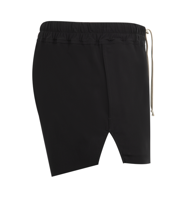 Image 3 of 3 - BLACK - RICK OWENS Boxer Swim Shorts featuring nylon poplin swim shorts, drawstring at elasticized waistband and vented side seams. 79% nylon, 21% elastane. Made in Italy.