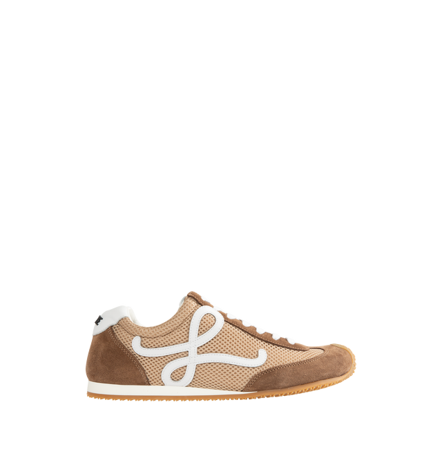 Image 1 of 5 - BROWN - LOEWE Ballet Runner 2.0 in suede and mesh featuring an asymmetrical toe shape, a sock-like internal structure, a lightweight rubber outsole that extends to the toecap, 20mm heel, L monogram at the side, embossed Anagram on the tongue and injected rubber LOEWE on the heel tab. Suede/mesh. Made in Italy.