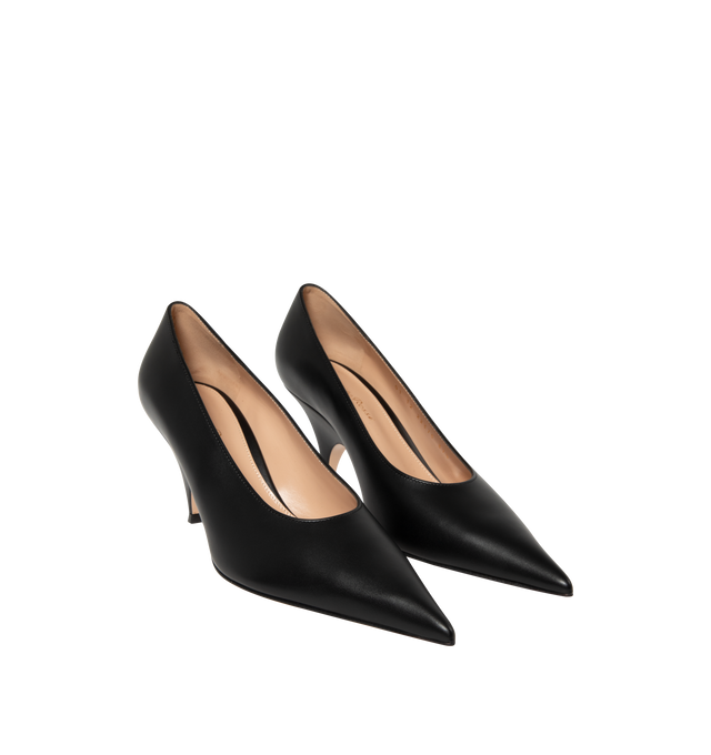 Image 2 of 4 - BLACK - Gianvito Rossi Womens Sofia Pumps are crafted from calf leather. Feature a pointed toe, signature Sofia sculptural heel, and leather sole. Heel Height: 7 cm. Main Material: Calf Leather; Sole: Leather. Handmade in Italy.