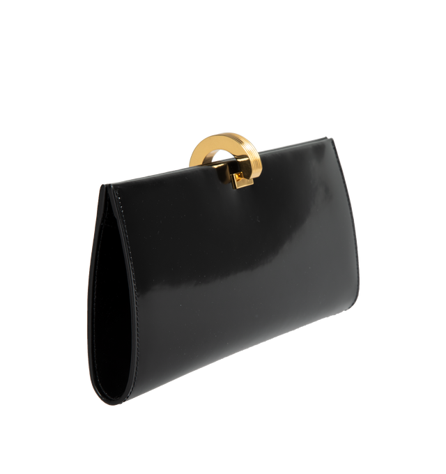 Image 2 of 3 - BLACK - SAINT LAURENT Daria Minaudiere in Brushed Leather featuring hinged clutch case decorated with metal ring closure, lambskin lining and one flap pocket. 10.2 X 4.3 X 0.41.2 inches. 90% calfskin, 10% metal. 