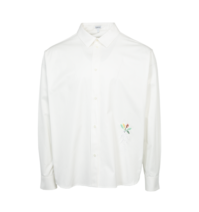 Image 1 of 3 - WHITE - LOEWE Shirt featuring relaxed fit, regular length, mandragora embroidery at the front, classic collar, long sleeves, buttoned cuffs, button front fastening, curved hem and anagram embroidery placed at the front. 100% cotton. 