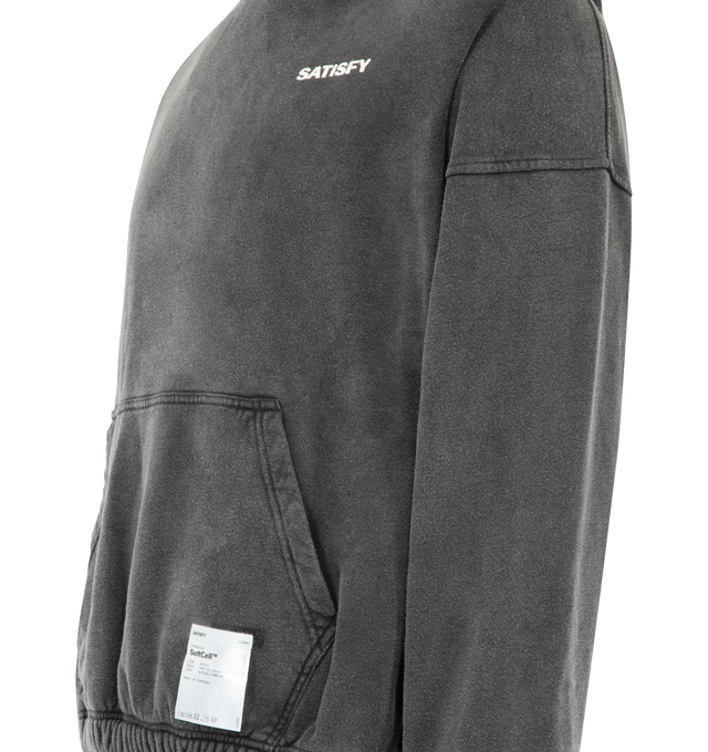 Image 3 of 3 - BLACK - SATISFY SoftCell Hoodie featuring soft organic French terry cotton, loose, cropped fit, elasticized cuffs and hem, mini S-Carabiner to clip in valuables and exterior detachable care label. 100% cotton.
