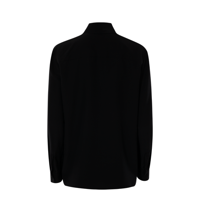 Image 2 of 2 - BLACK - NILI LOTAN ANGELIQUE TIE NECK BLOUSE featuring relaxed deep v, neck-tie blouse and exposed centerfront buttons. 100% silk. Made in USA. 