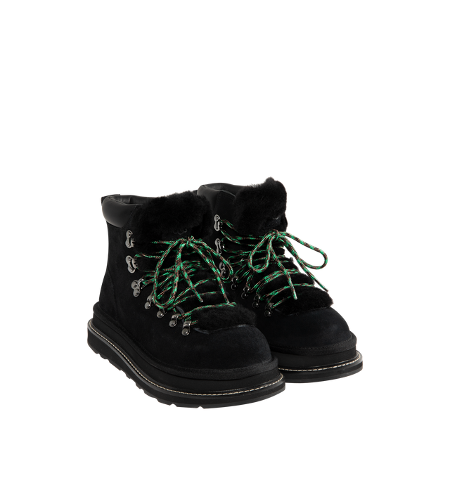 Image 2 of 4 - BLACK - UGG x sacai hiker boots designed for everyday wear, combines UGG's iconic premium  suede with sacai's unmistakable hybridized aesthetic. Upper is made with suede sourced from certified farms that practice regenerative agriculture upper. Midsole incorporates sugarcane EVA. Features Vibram XS Trek Evo. Unisex style in women's sizes.