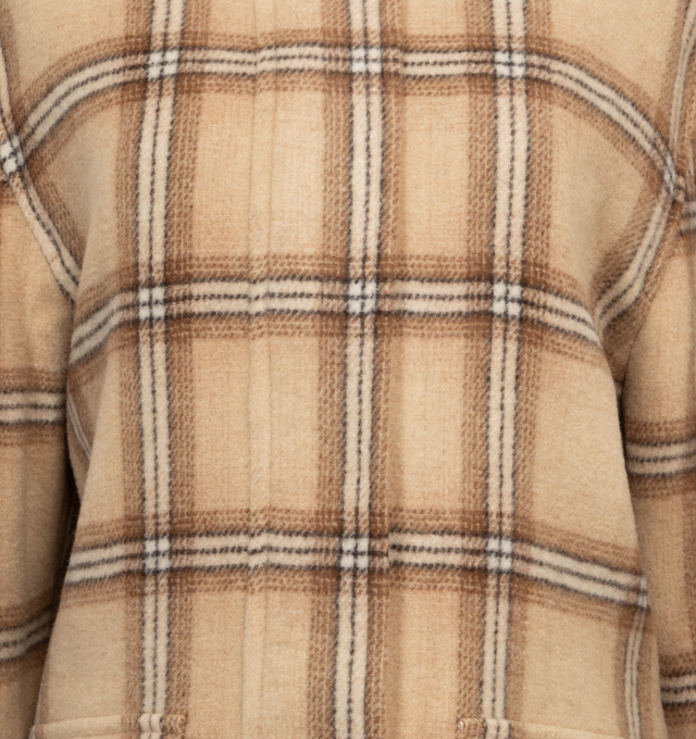 Image 3 of 3 - BROWN - ISABEL MARANT Efelia Plaid Wool-Blend Coat featuring plaid print throughout, crewneck, long sleeves, side flap pockets, and concealed zipper and button-front closure. 75% wool, 25% polyamide. 100% cotton.  