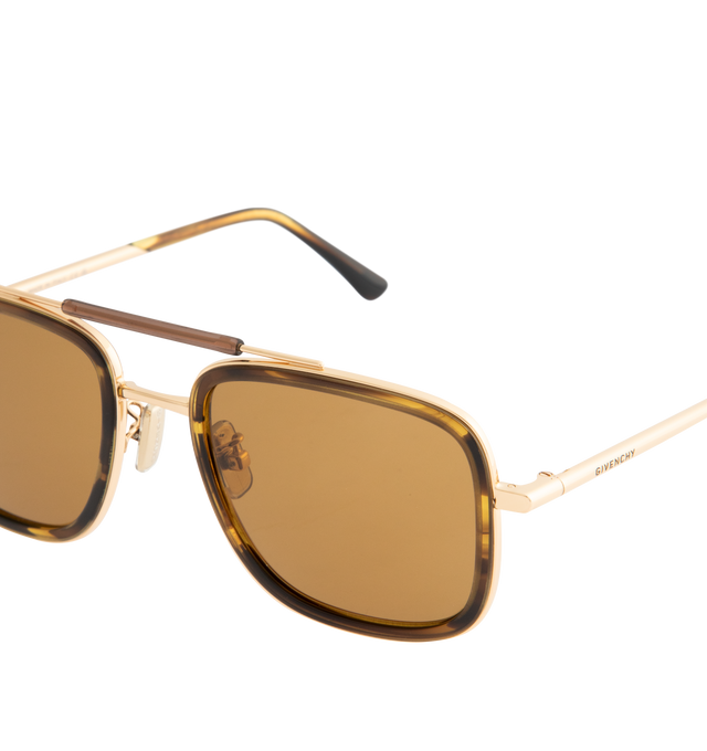Image 3 of 3 - BROWN - GIVENCHY Day Sunglasses featuring combi sunglasses in acetate and metal, day line, square shape, double bridge, adjustable nose pads and GIVENCHY signature on the temples. 100% UVA/UVB protection. 100% metal. 100% acetate. Made in Italy.