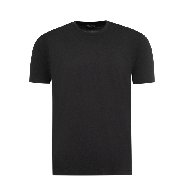Image 1 of 2 - BLACK - TOM FORD Lyocell Cotton Crewneck T-shirt featuring rib-knit crewneck, logo embroidered at front hem and short sleeves. 67% lyocell, 33% cotton. Made in Portugal.