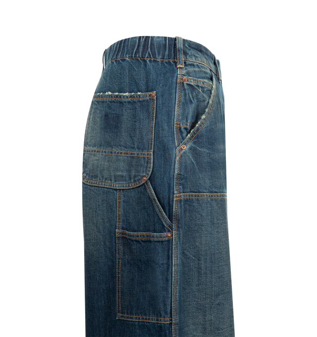 Image 3 of 3 - BLUE - MAISON MARGIELA Pants featuring zip fly with button closure, 4-pocket styling, reinforced knees, hammer loop and midweight canvas fabric. 100% cotton. Made in Italy.