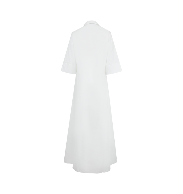 Image 2 of 2 - WHITE - THE ROW Eveline Dress featuring hidden button front closure, point collar, drop shoulder, elbow sleeves, semi-sheer fabric, ankle length and relaxed fit. Outer: 100% cotton. Inner: 100% silk. Made in Italy.