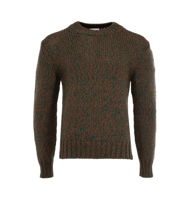 Image 1 of 3 - BROWN - Moncler Mouline Sweater has a crewneck, Mouline stockinette stitching, and a classic design. 100% wool.