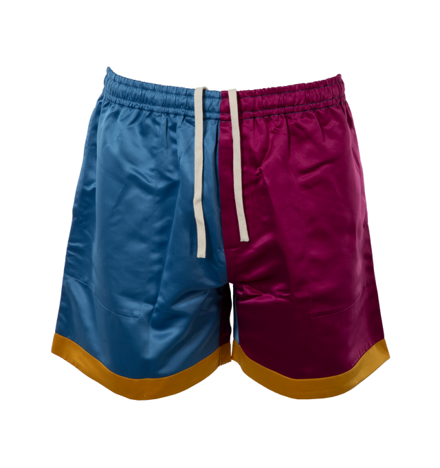 Image 1 of 4 - MULTI - BODE Champ Shorts featuring colorblocking, short inseam and a wide leg opening and elastic waist. 100% polyester. Made in India. 