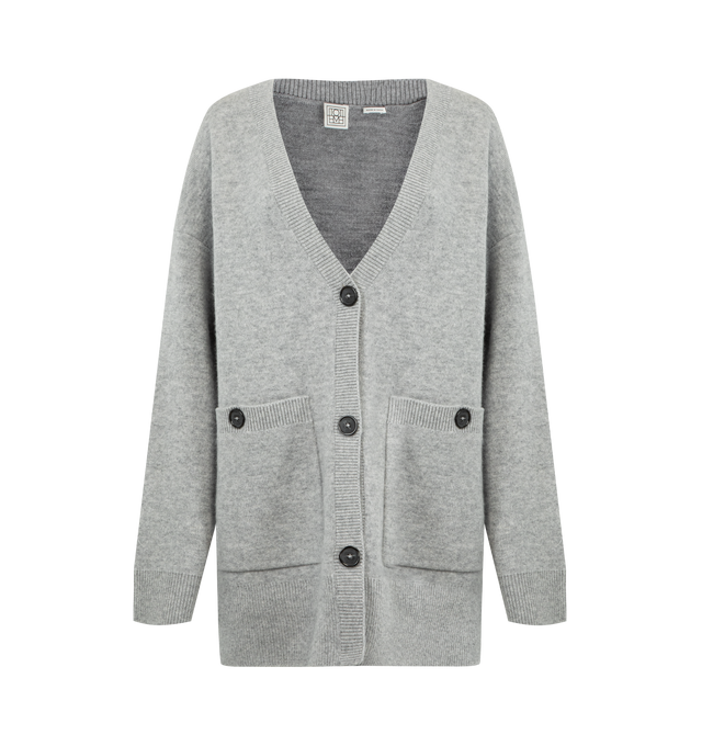 Image 1 of 2 - GREY - TOTEME Longline Cardigan featuring an extra-long, drop-shouldered silhouette, oversized proportions, double-knitted from a warm cashmere blend, buttoned placket and patch pockets. 53% cashmere, 44% wool, 3% elastane.
