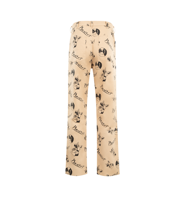 Image 2 of 3 - BROWN - MARKET Smiley Cubism Double Knee Pant featuring button zip closure, printed graphic throughout, a double knee design, bel loops, relaxed fit and four pocket style.