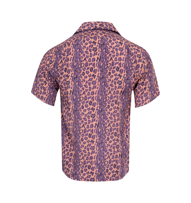 Image 2 of 2 - PURPLE - HUMAN MADE Leopard Aloha Shirt featuring leopard pattern, front button closure, chest pockets and short sleeves. 55% rayon, 45% cotton. 
