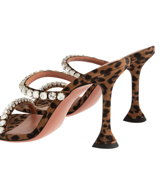 Image 3 of 4 - BROWN - AMINA MUADDI Gigi Slipper 95 Leopard Printed featuring 95mm mini CL heel, crystal strap and rounded toe. Upper: 100% calf leather. Lining: 100% goatskin. Sole: 90% calf leather, 10% TPU. Made in Italy.