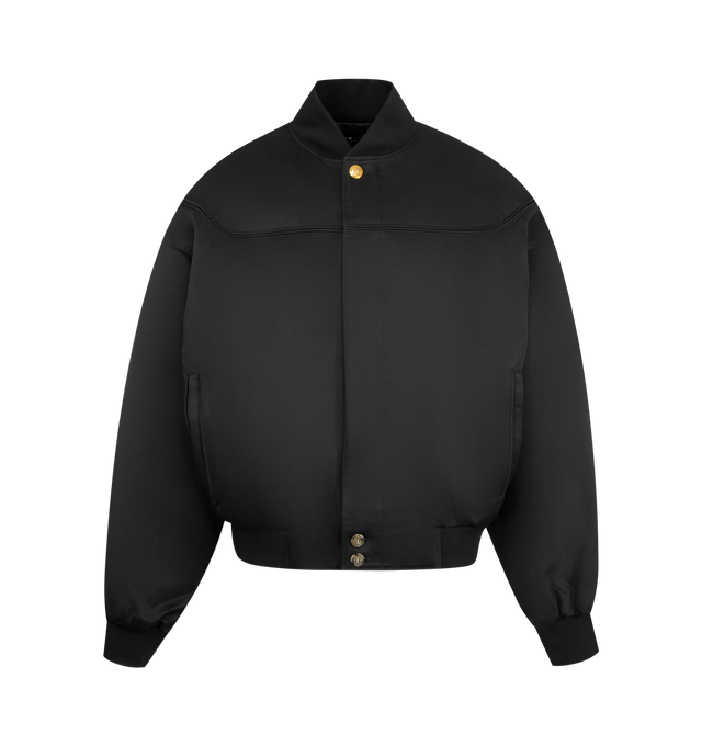 Image 1 of 4 - BLACK - WILLY CHAVARRIA Gas Station Oversized Cotton Blend Bomber Jacket featuring concealed zip fastening at front, flat collar, long sleeves, two welt pockets at front, all-over binding detailing, branded hardware, ribbed trims and all-over internal padding. 65% polyester, 35% cotton. Lining 100% viscose. Made in Italy.