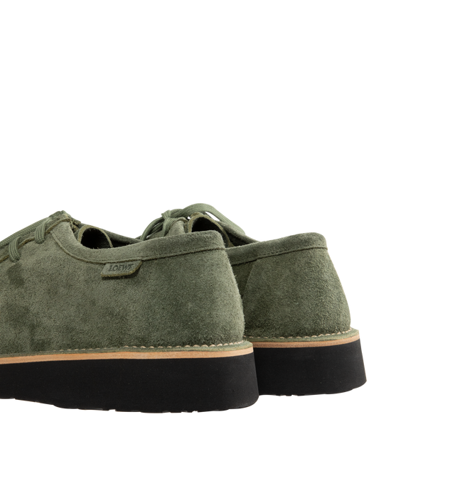 Image 3 of 4 - GREEN - LOEWE Faro lace-up in suede calfskin featuring a moc-toe construction and a bulky toe shape outlined by suede piping, flat cotton laces and a lightweight rubber sole. Calf suede. Made in Italy.