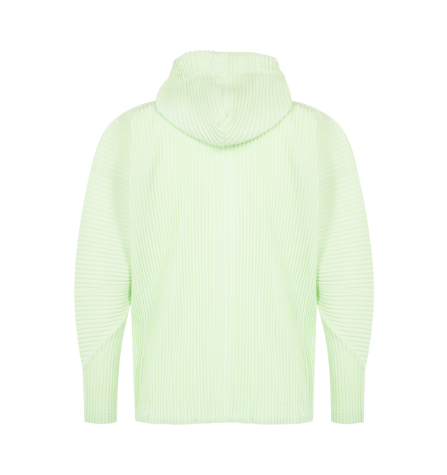 Image 2 of 3 - GREEN - Issey Miyake Mens Zip-Up Hoodie is crafted from lightweight polyester. Features a hood, double-zip front closure, side pockets, collar loop, and quick-drying fabric with a light-reactive finish that creates a dimensional appearance. Main Material: 100% Polyester. Made in Japan.