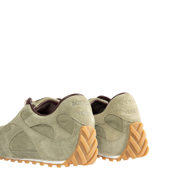 Image 3 of 5 - GREEN - BOTTEGA VENETA Orbit Flash Sneaker featuring low-top lace-up sneaker in soft suede and rubber outsole. Calfskin. Made in Italy.