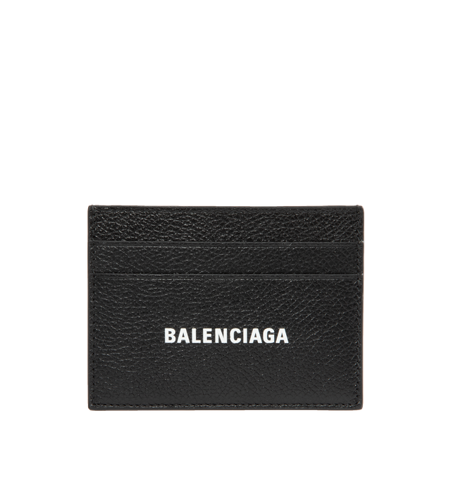 Image 1 of 3 - BLACK - BALENCIAGA cash card holder featuring grained calfskin, Balenciaga logo printed at front, 4 card slots and 1 bill pocket. L3.9 x H2.9 x W0.4 inch. 100% calfskin. Made in Italy.
