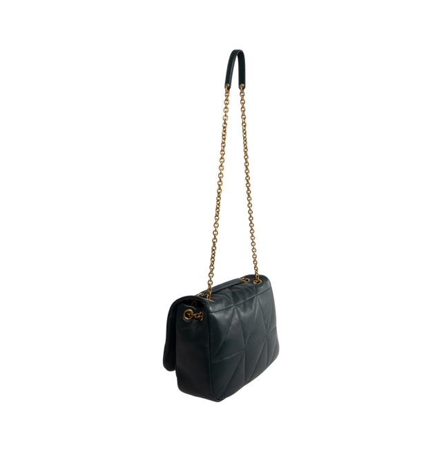 Image 3 of 4 - GREEN - Saint Laurent Medium Jamie 4.3 bag crafted from soft nappa lambskin leather decorated with carre rive gauche quilted top-stitching. This lightweight, compact bag features an adjustable sliding strap for bespoke carry options, organic cotton lining, bronze-toned hardware and flap closure. Measures 11.4" inches wide x 8.3 inches high x 23.5 inches deep with 1119.7 inch strap drop. Made in Italy.