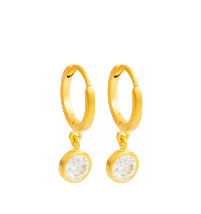 Image 2 of 2 - GOLD - Darius Jewels Old Mine Cut Diamond Drop Fairy Hoops featuring approximately 1.00 ct of reclaimed Old Mine Cut diamonds set in 18K Fairmined yellow gold. Dimensions: 8 mm inner diameter. Hirshleifers offers a range of pieces from this collection in-store. For personal consultation and detailed information about jewelry, please contact our dedicated stylist team at personalshopping@hirshleifers.com.