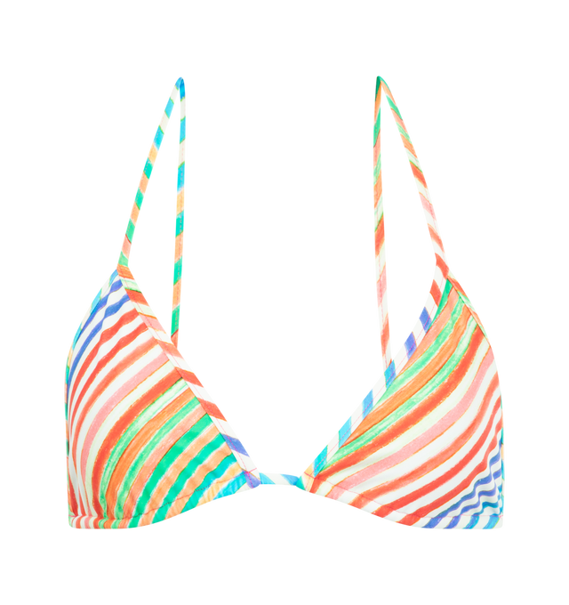 Image 1 of 2 - MULTI - CHRISTOPHER JOHN ROGERS Crayon Stripe String Bikini Top featuring triangle top, stripes throughout and tie neck and back closure.