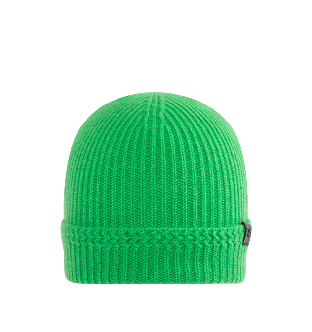 Image 1 of 3 - GREEN - TOM FORD Cashmere Ribbed Beanie featuring soft ribbed cashmere, a subtle logo detail and folded brim. 100% cashmere. Made in Italy.