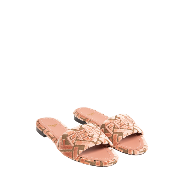 Image 2 of 4 - BROWN - FENDI Sunshine Slide featuring wide-band slides, FF jacquard and Fendi Roma embroidery. 100% cotton. Made in Italy.