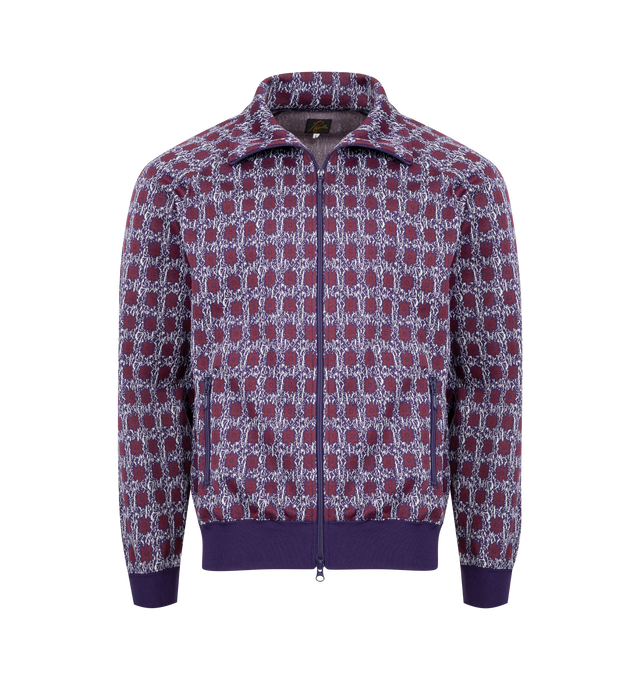 Image 1 of 3 - PURPLE - NEEDLES Poly Jacquard Track Jacket featuring smooth poly jacquard, a relaxed silhouette, zip closure, the iconic butterfly logo and zipped pockets. 100% polyester. Made in Japan.