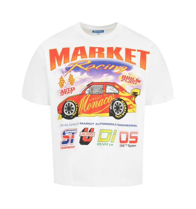 Image 1 of 2 - WHITE - MARKET Built 2 Last T-Shirt featuring crew neck, short sleeves, graphic on front and relaxed fit. 100% cotton.