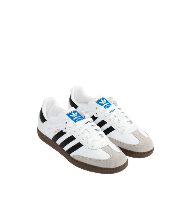 Image 2 of 5 - WHITE - ADIDAS Samba Classic Sneakers are a lace-up style with suede overlays, synthetic leather uppers, lightweight EVA midsole, and gum rubber outsoles. Unisex style in men's sizes.