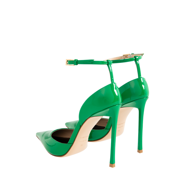 Image 3 of 4 - GREEN - TOM FORD Vertigo Patent Leather Pumps featuring patent leather uppers, slingback silhouette, pointed toes and ankle strap. Leather. Made in Italy.