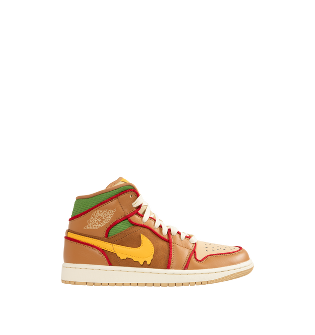 Image 1 of 5 - BROWN - JORDAN Air Jordan 1 Mid SE Sneaker featuring genuine leather upper, Nike Air technology, soft foam midsole, rubber outsole, wings logo on collar and jumpman on tongue.
