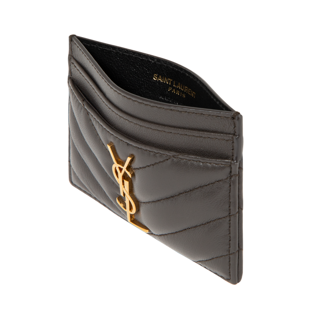 Image 3 of 3 - BROWN - SAINT LAURENT Monogram Card Case featuring five card slots, gold tone hardware, cassandre and chevron-quilted overstitching. 4 X 2.8 X 0.1 inches. 100% lambskin. Made in Italy.