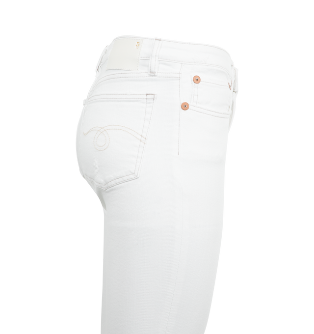 Image 3 of 3 - WHITE - R13 Kick Fit Jeans featuring 5 pocket styling, a high rise, belt loops, zip fly, and button closure. 98% cotton. 2% elastane. Made in Italy.