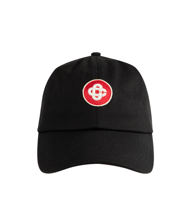 Image 1 of 2 - BLACK - CASABLANCA Logo Round Embroidered Patch Cap featuring curved peak, eyelet detail, adjustable back strap and embroidered branding. 100% cotton.